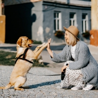 girl and dog